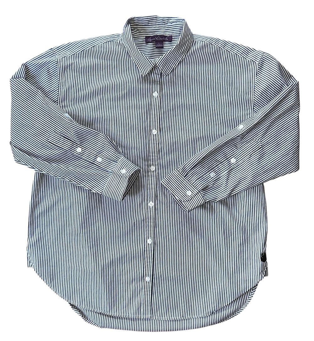 Gloria Vanderbilt Amanda Monogram Cotton Button Down Shirt Women's Large